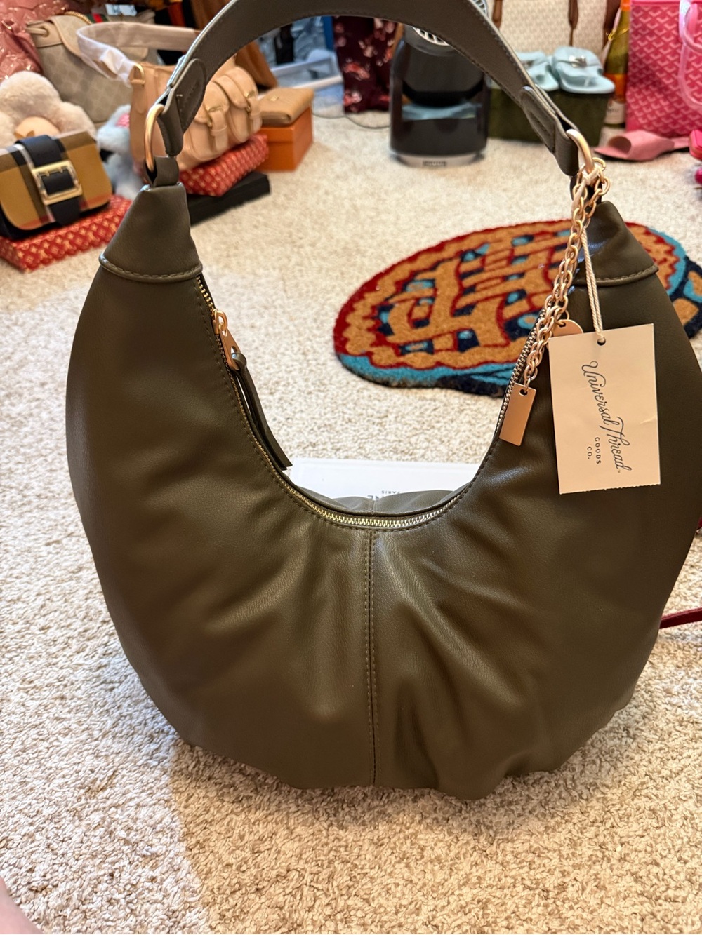 Universal Thread Olive Faux-Leather Crescent Shoulder Bag with Gold Hardware